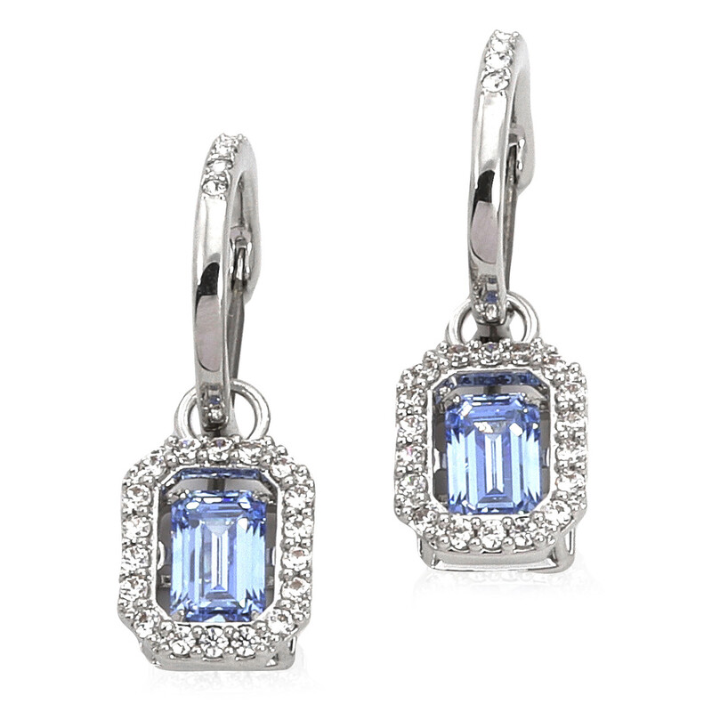 Swarovski Millenia Blue Rhodium Plated Octagon Cut Drop Earrings