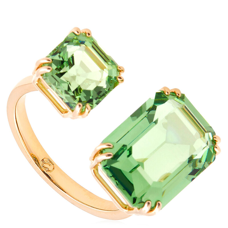 Swarovski Millenia Ring Square Cut Green Gold Tone Rhodium Plated, Size ...