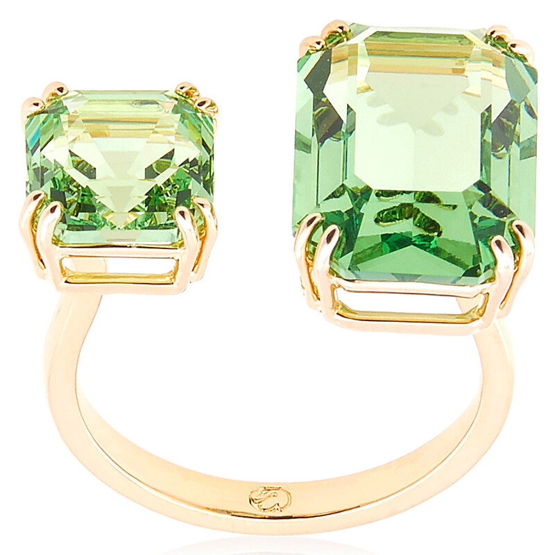 Swarovski Millenia Ring Square Cut Green Gold Tone Rhodium Plated, Size ...