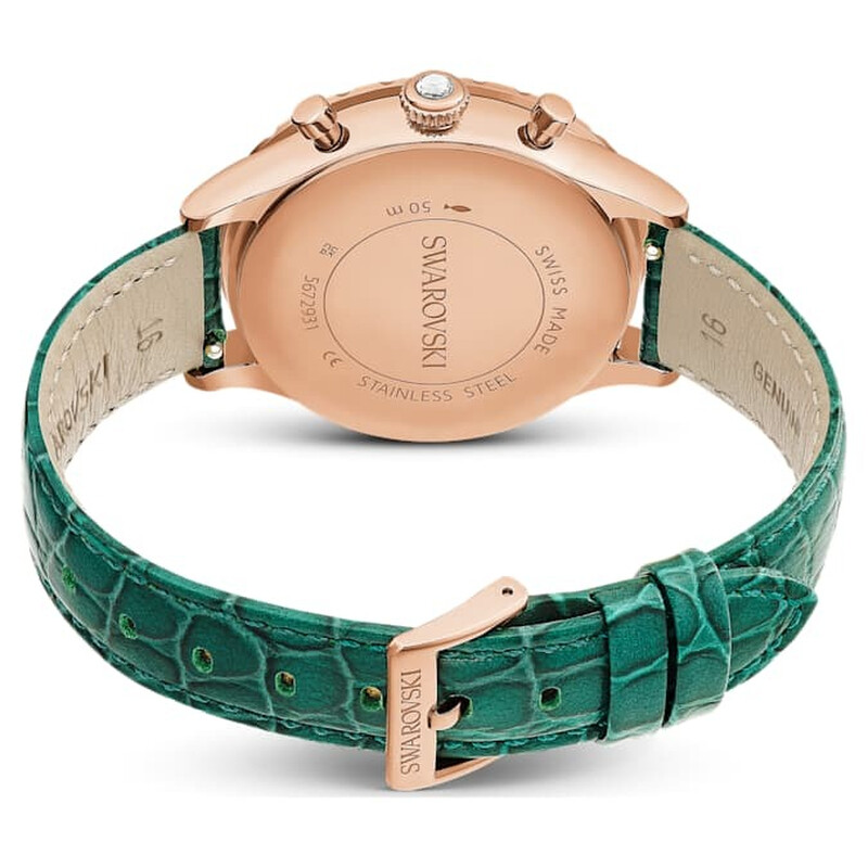 SWAROVSKI 時計 Octea chrono watch, Swiss Made, Leather strap, Green, Rose gold