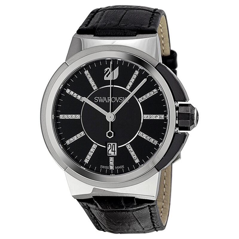 Swarovski Piazza Grande Black Dial Calfskin Leather Strap Quartz