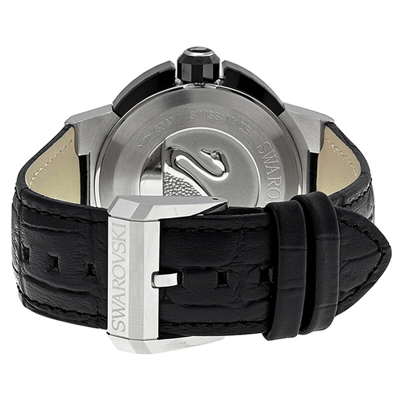 Swarovski Piazza Grande Black Dial Calfskin Leather Strap Quartz