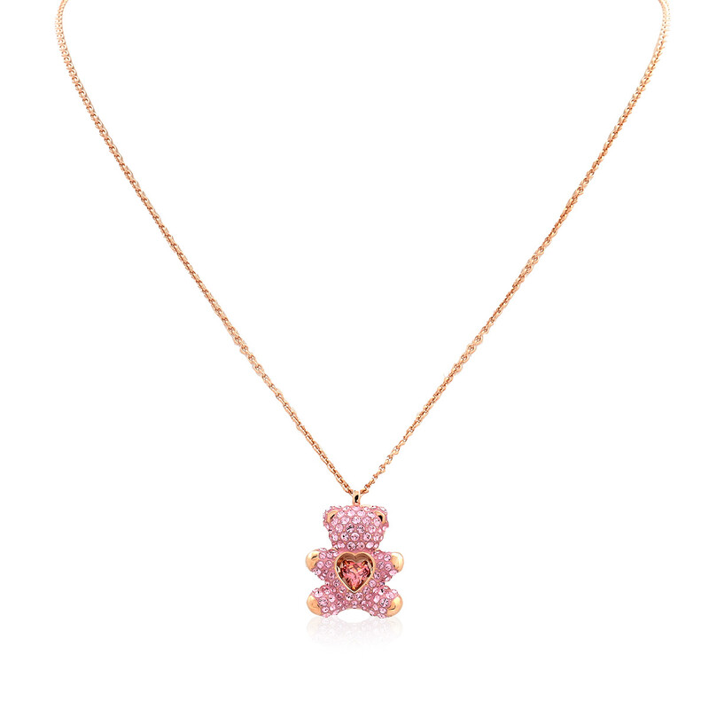 Swarovski Rose Gold-Tone Plated Pink Teddy Pendant Necklace