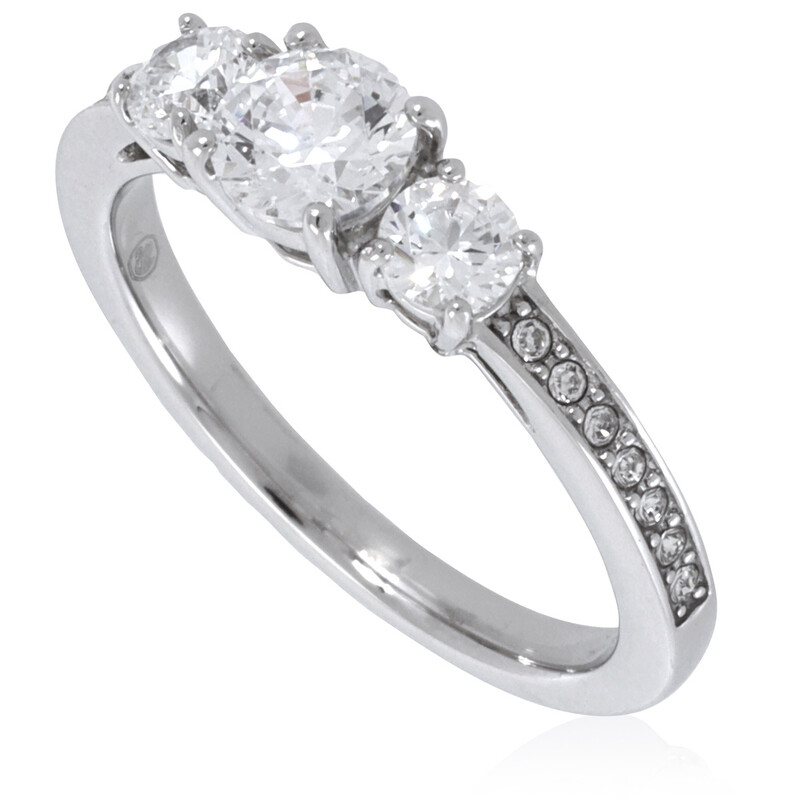 Swarovski Silver,Tone Round Cut Attract Trilogy Ring, Size 50 (US