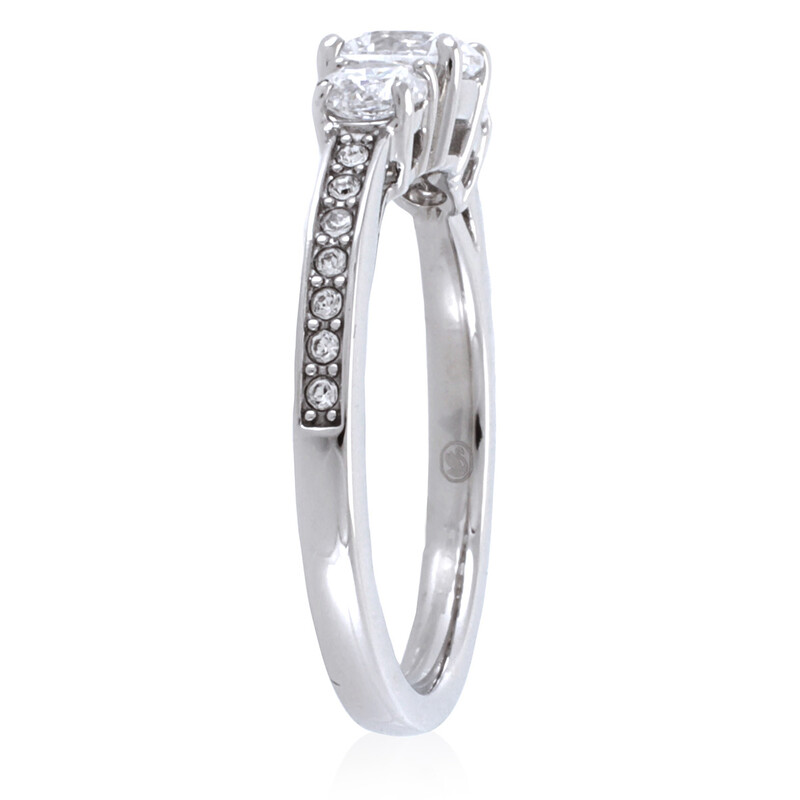 Swarovski Silver,Tone Round Cut Attract Trilogy Ring, Size 50 (US