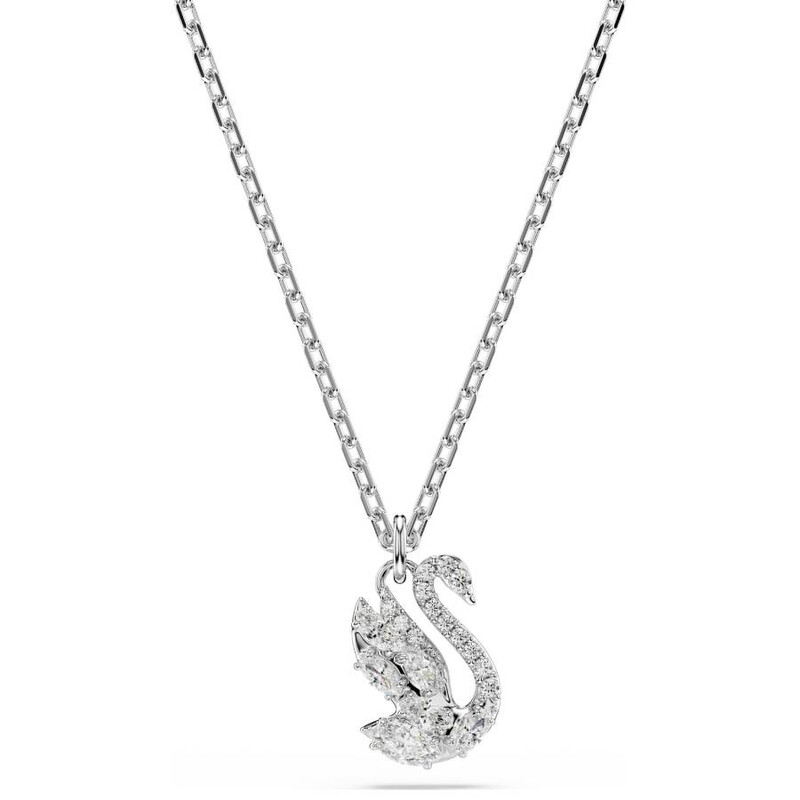 Swarovski Swan Pendant, Mixed Cuts, Swan, White, Rhodium Plated