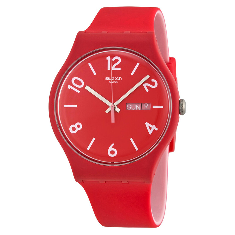 Swatch Backup Red Red Dial Red Silicone Rubber Men display picture 3