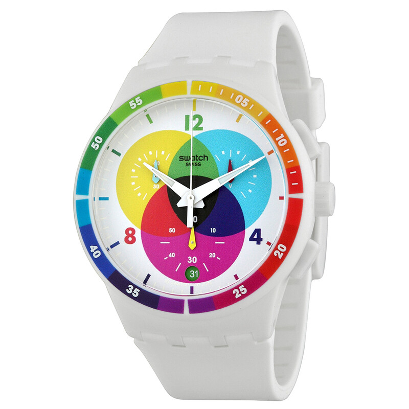Swatch Chronograph White Dial White Silicone Rubber Unisex Watch ...