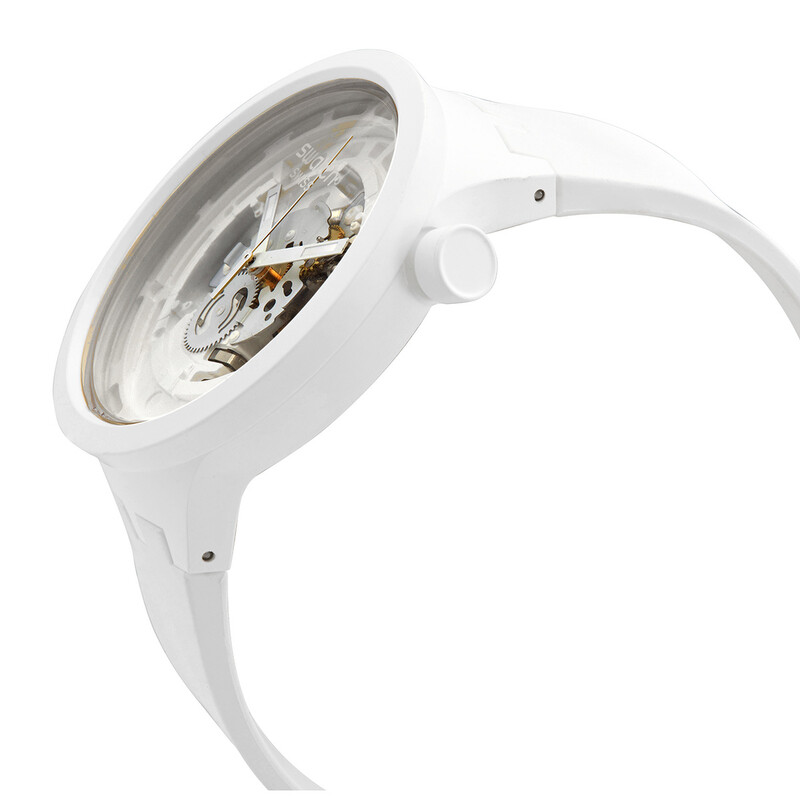 スウォッチ C-WHITE Swatch C-White Quartz Skeleton Dial Men's Watch SB03W100