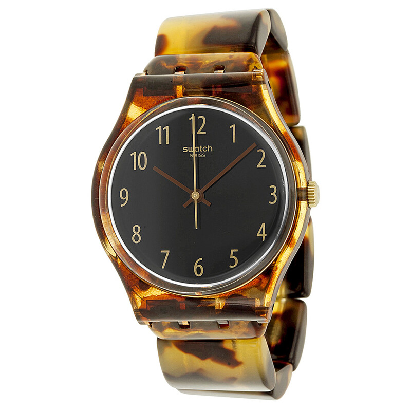 Swatch Ecaille Black Dial Brown Tortoise-shell Plastic Ladies