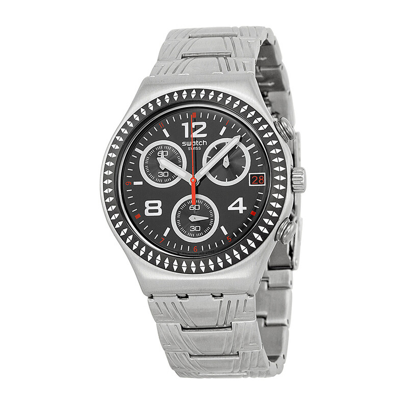 Ycs574 Swatch Irony Offset Black Dial Chronograph Stainless Steel Men's Watch ...