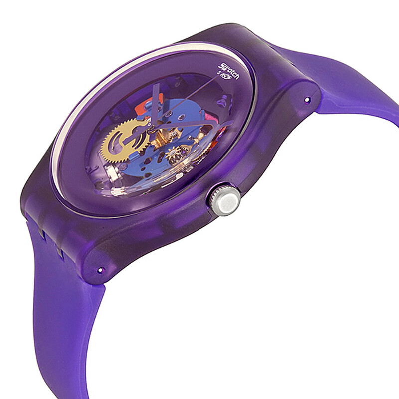 Swatch Watch - SUOV100 - PURPLE LACQUERED New Limited Swiss Swatch Skel Gent Purple Lacquered Silicone  main image 4