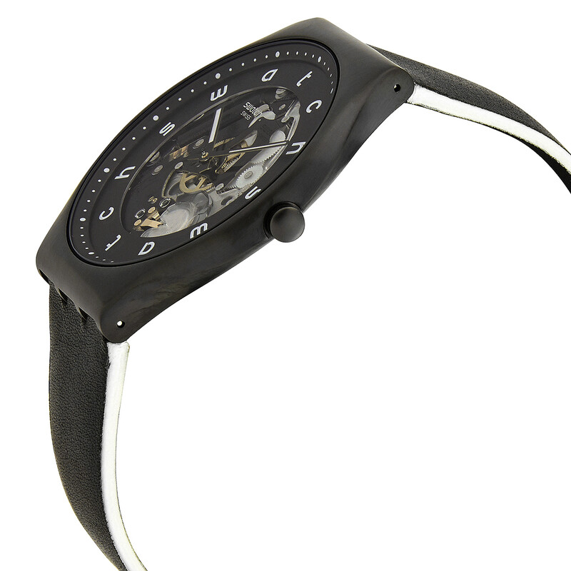 NWT Swatch White Side Quartz Black Skeleton Dial Men\'s Watch Swatch Essentials White Side Watch SS07B101 (Unboxing‬  main image 4