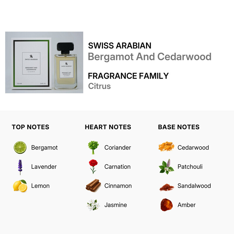 Swiss Arabian Men's Bergamot And Cedarwood EDP Spray 3.4 oz