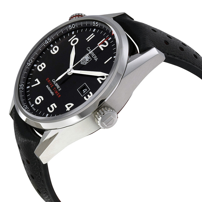 Tag Heuer Carrera Black Dial Black Leather Men's Watch