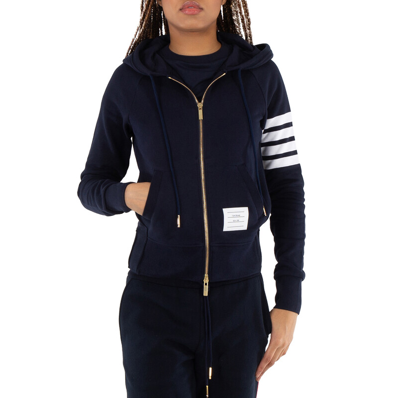 THOM BROWNE　フルジップパーカー　ネイビー　サイズ４ Thom Browne 4-Bar Zip-Up Hoodie - Navy cotton loopback hoodie with