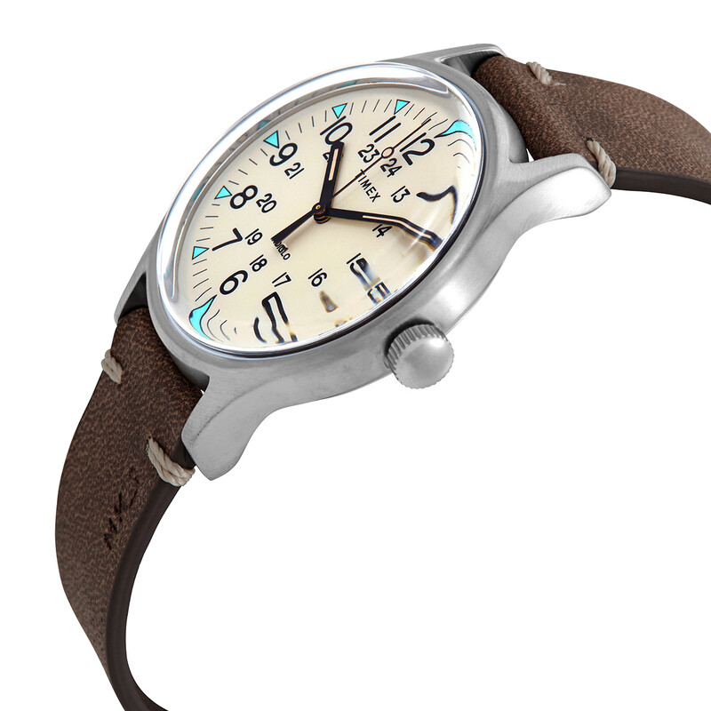 【稼働品】TIMEX INDIGLO MK1 TW2R96800 レザー Timex MK1 Quartz Beige Dial Brown Leather Men's Watch TW2R96800