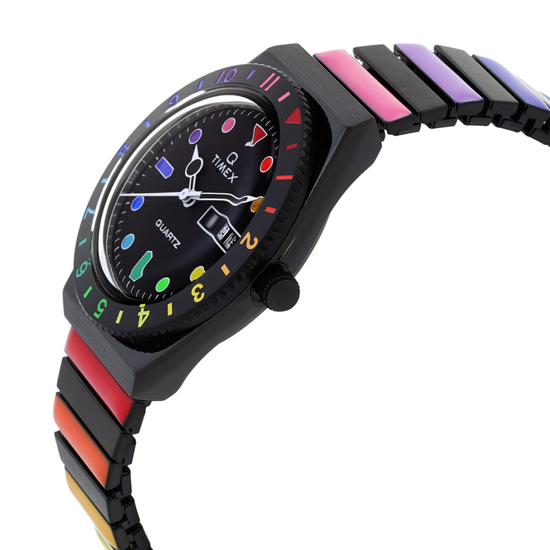 Timex Q Rainbow Quartz Black Dial Expansion Band Ladies Watch