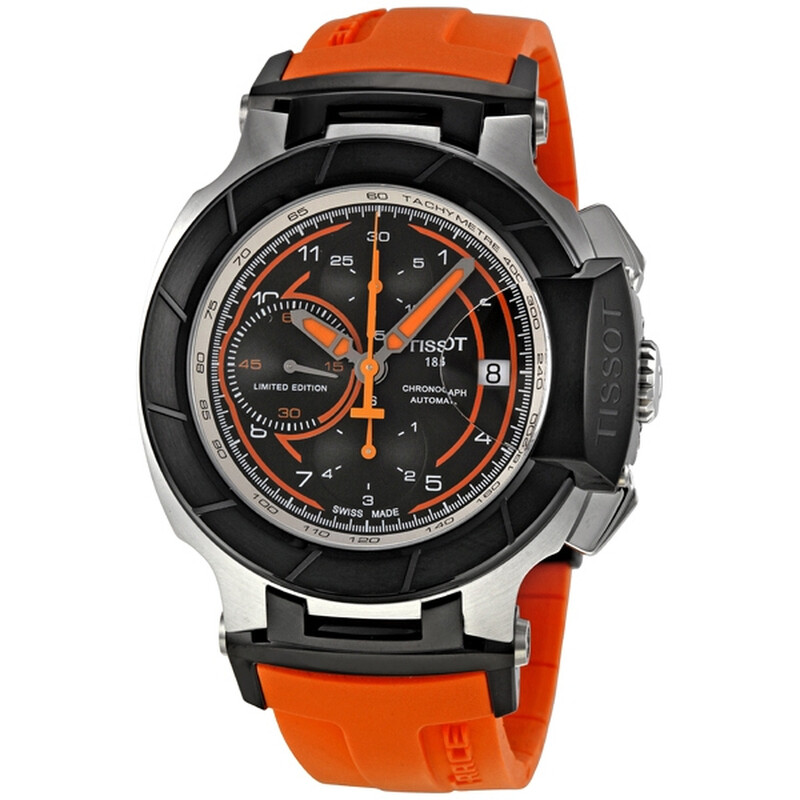 Tissot T-Race Black Dial Automatic Chronograph Orange Rubber Men's