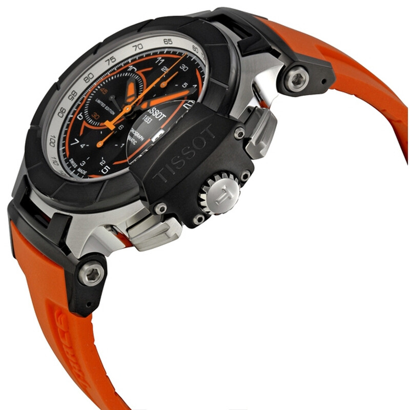 Tissot T-Race Black Dial Automatic Chronograph Orange Rubber Men's