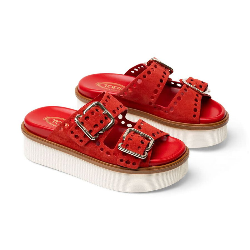 Tod's Tod's Perforated Buckle Platform Sandals XXW97A0Y520RE0R401