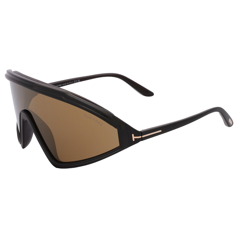 Tom Ford Lorna FT1121 01G Sunglasses Shiny Black Shield Frame, Brown Lenses Tom Ford Lorna Shield Sunglasses, Light Brown Mirror Lenses  main image 3