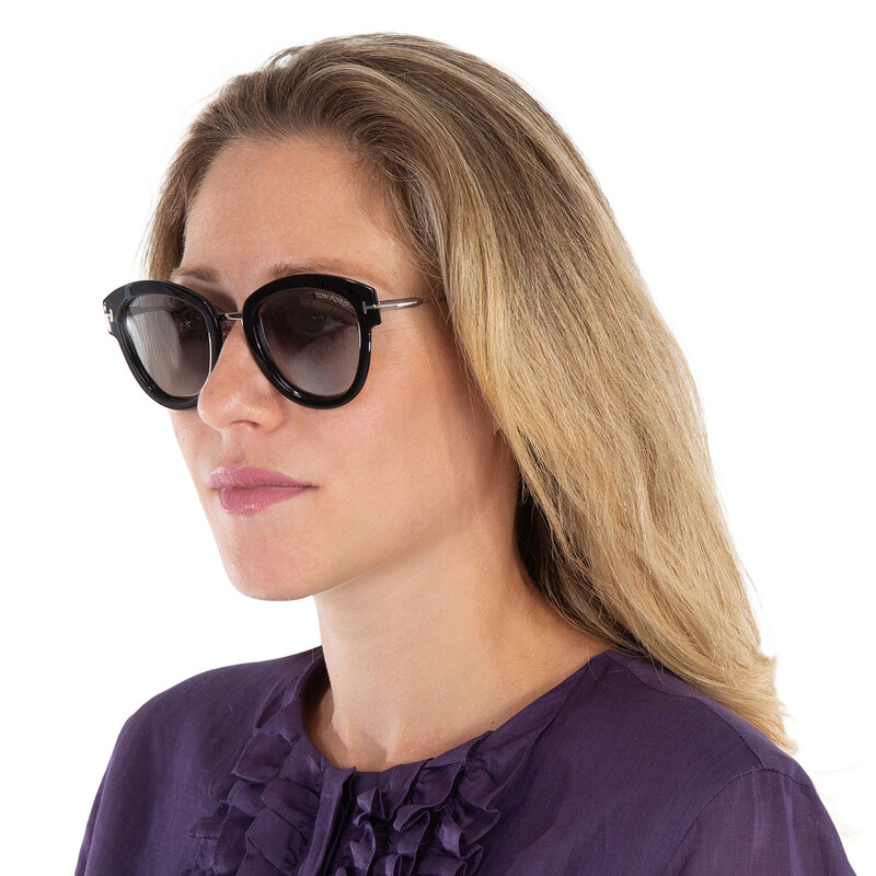 Tom Ford Mia Smoke Mirror Round Ladies Sunglasses FT0574 14C 52