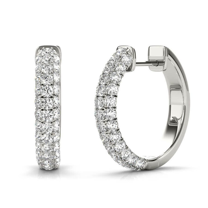 Tresorra 18K White Gold Three Rows Petite Diamond Hoop Earringd ...