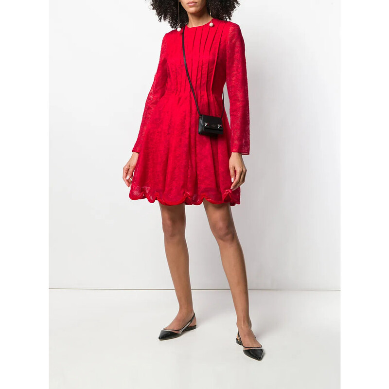 strapless open back dress I.H.F Studio Floral Lace Long Sleeve Mini Dress in Bordeaux main image 0