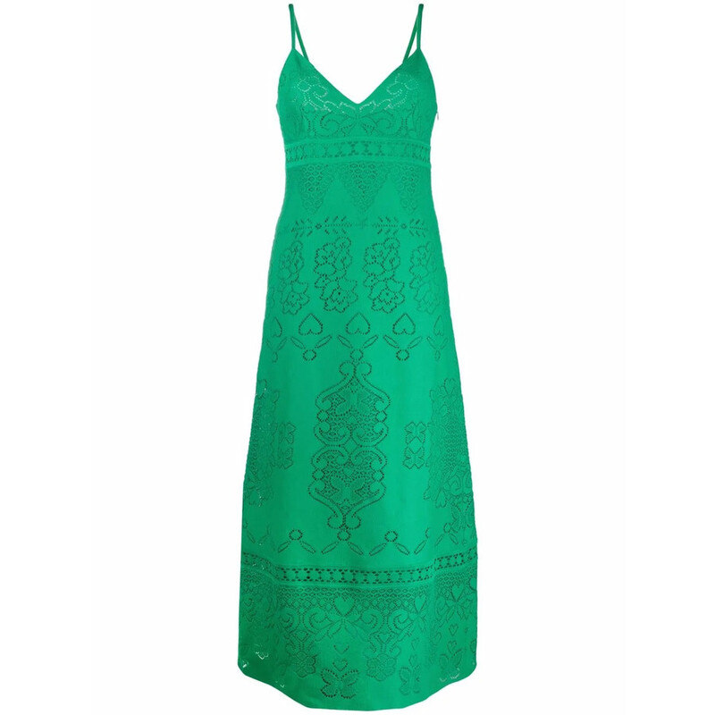 Womens | Valentino | V-Neck Floral Lace Maxi Dress | IT 34 | Green