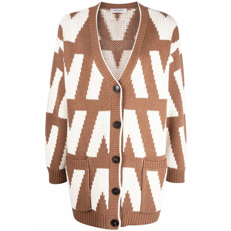 valentino garavani ニットカーディガン イタリア製 Valentino Garavani Garavani Logo-Intarsia Virgin Wool Cardigan