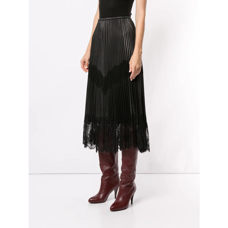 Valentino Garavani Garavani Pleated Lace Trim Midi Skirt