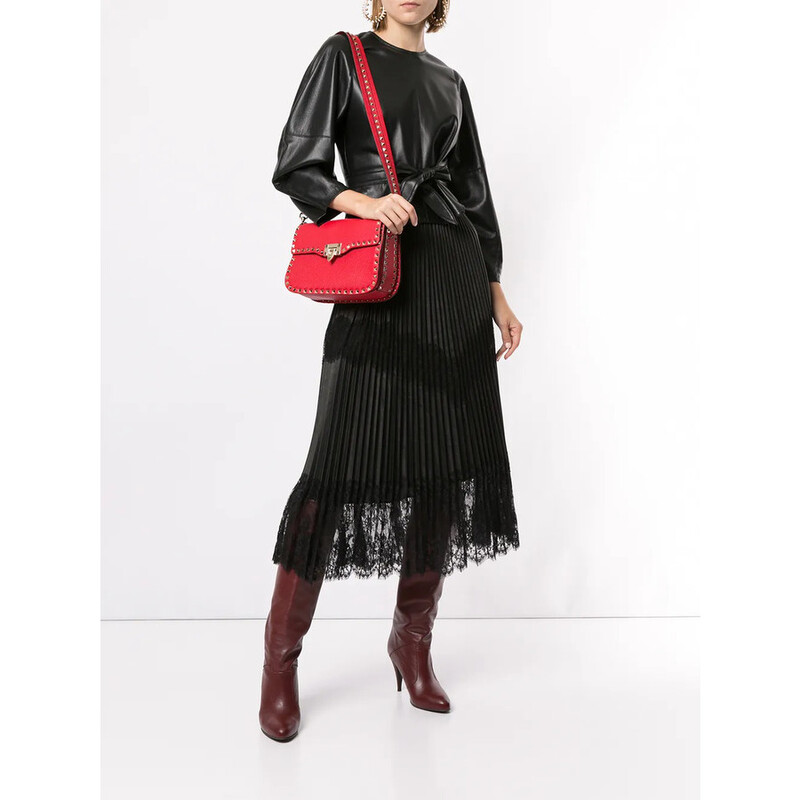 sam RED VALENTINO フリルロングスカート 38 Valentino Garavani Garavani Pleated Lace Trim Midi Skirt