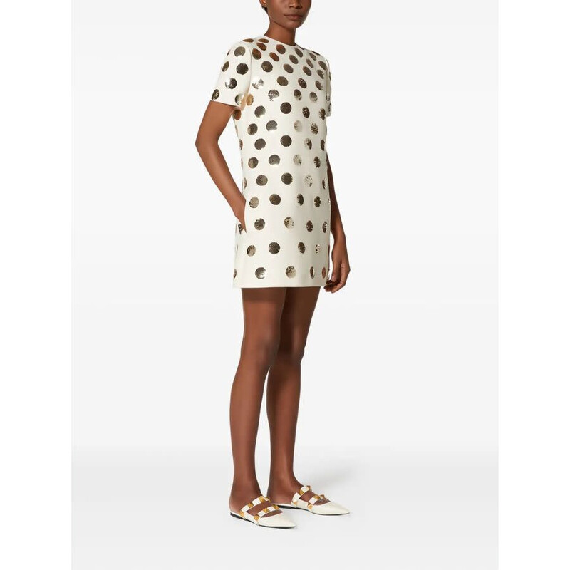 valentino garavani sequin dresses Valentino Polka Dot Sequined Crepe Dress, White/Gold, Women's, 4, Cocktail & Party Wedding Guest Dresses Sequined Dresses