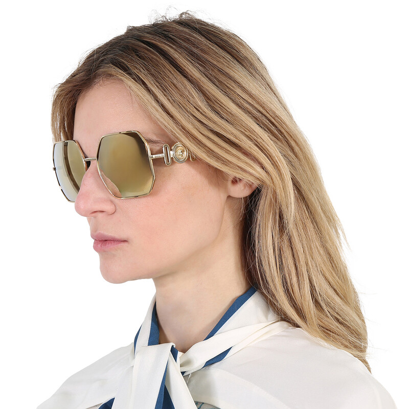 Versace Brown Mirror Gold Irregular Ladies Sunglasses VE2248