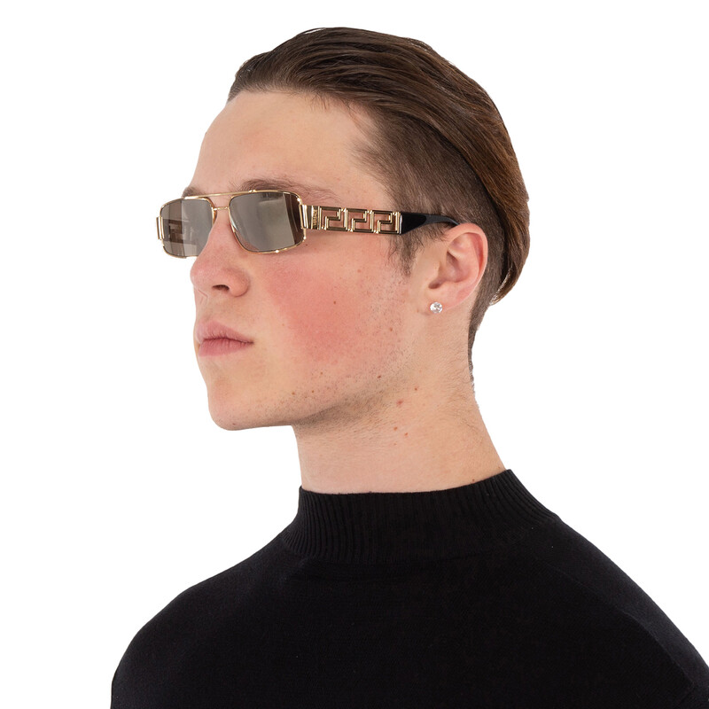 Versace Brown Mirror Gold Rectangular Men's Sunglasses VE2257 Versace Brown Mirror Gold Rectangular Men's Sunglasses VE2257