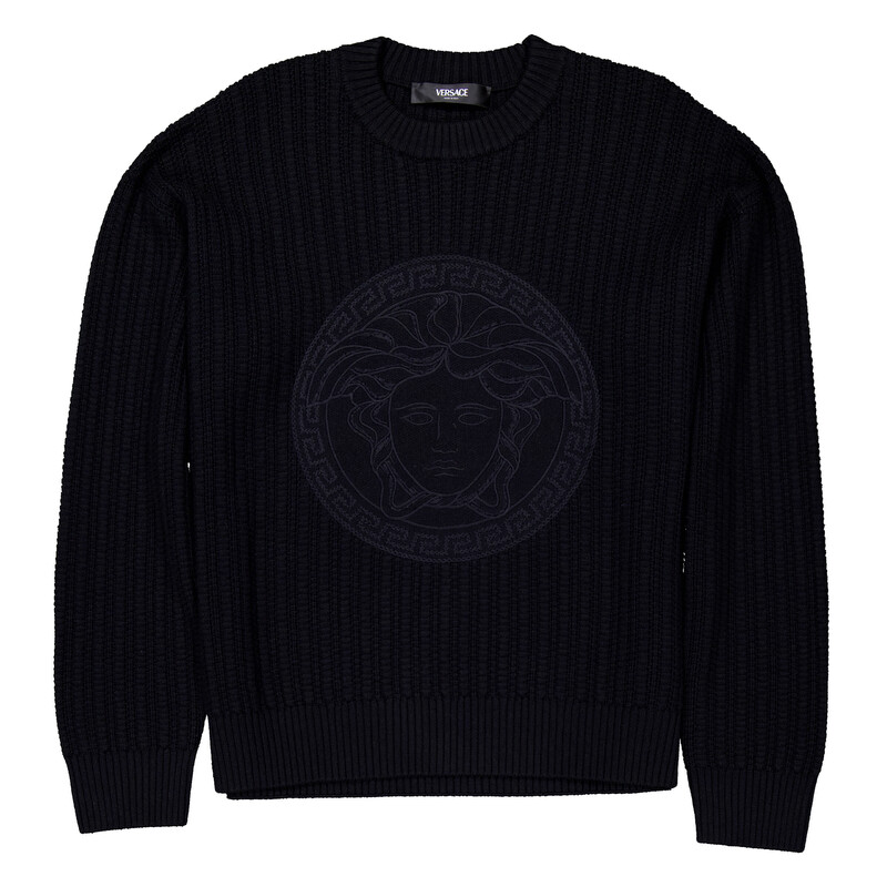 Versace Cable Knit Medusa Embroidered Sweater, Brand Size 50 ( US