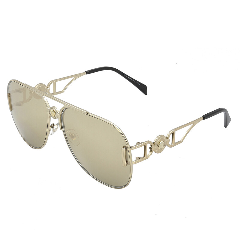 Versace Clear Mirrored Real Yellow Gold Pilot Unisex Sunglasses