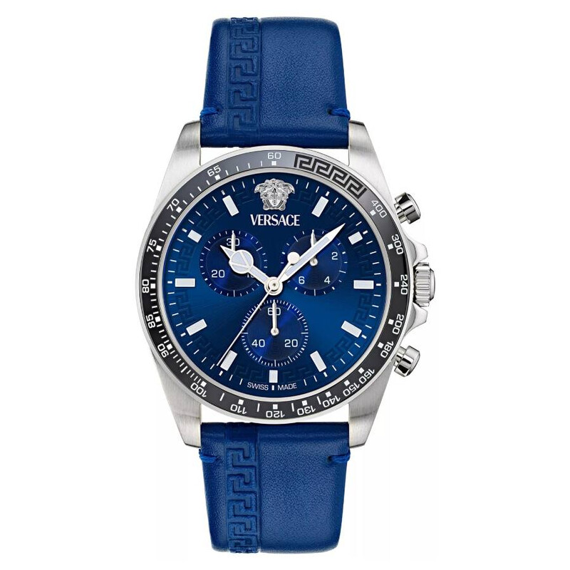 mana‼️ ‼️VERSACE クロノグラフ 腕時計 ネイビー Versace Greca Chrono Wave Chronograph Quartz Blue Dial Men's Watch