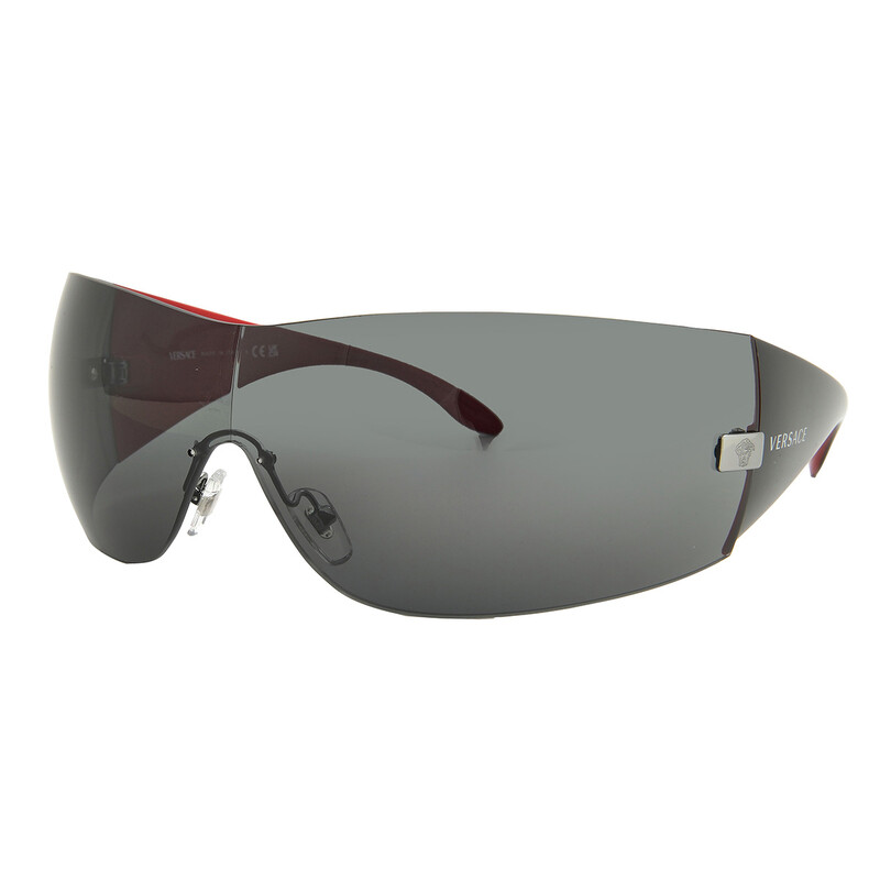 Versace VE2054 100187 Sunglasses Gunmetal Shield Frame, Dark Grey Lenses Versace Grey Shield Ladies Sunglasses VE2054 100187 141  main image 3
