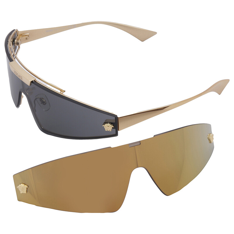 Versace Gold Shield Sunglasses with Stud Accents VERSACE GLAM Stud Medusa Head 2182 Gray Gradient Gold VE2182  main image 2