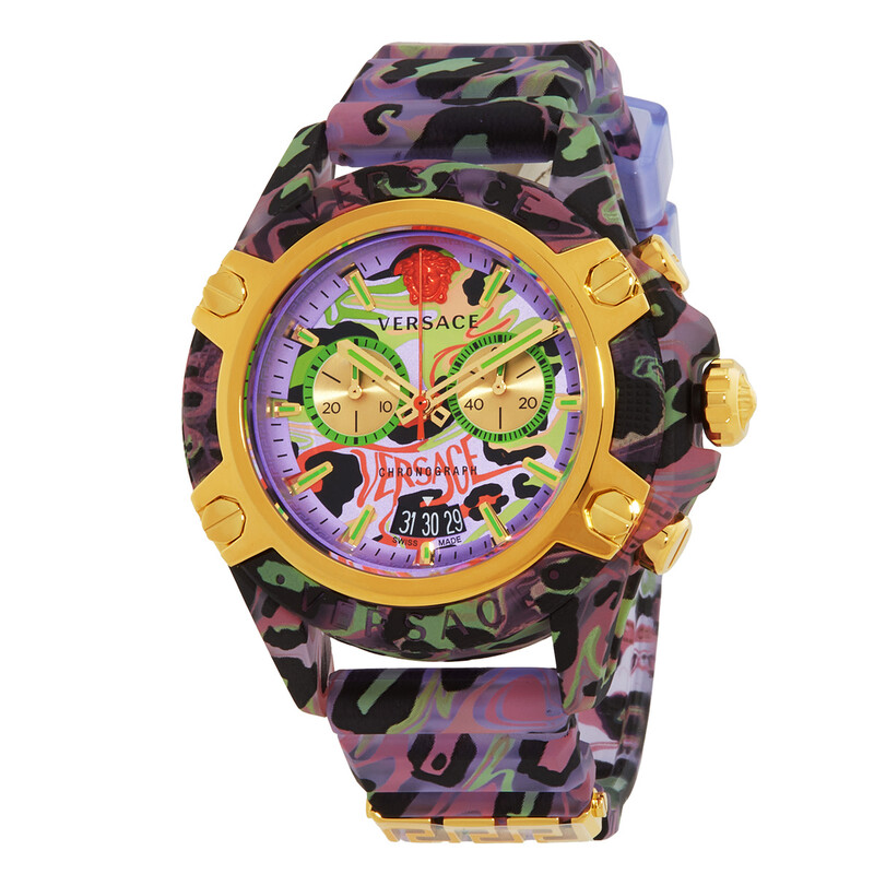 Versace Icon Active Chronograph Quartz Lilac Leopard Men's Watch