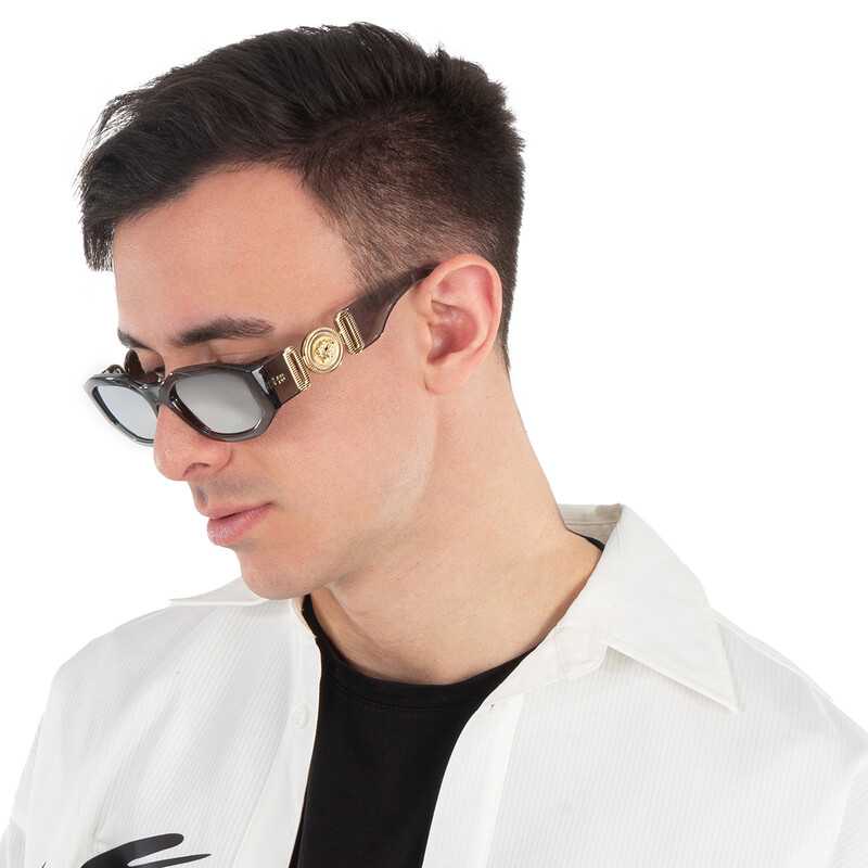 Versace Light Grey Mirrored Silver Geometric Unisex Sunglasses