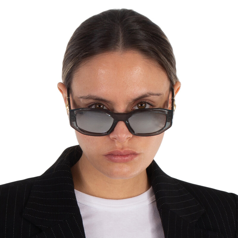 Versace Light Grey Mirrored Silver Geometric Unisex Sunglasses