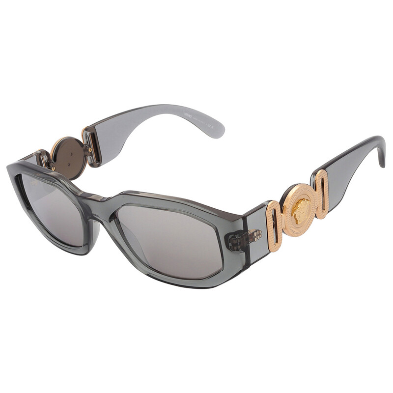 Versace Light Grey Mirrored Silver Geometric Unisex Sunglasses