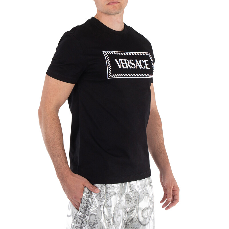 Versace Men's Black Logo-Embroidered Cotton T-Shirt, Size Small
