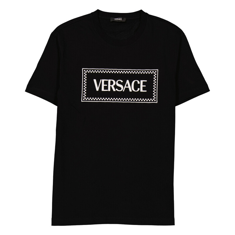 Versace Men's Black Logo-Embroidered Cotton T-Shirt, Size Small