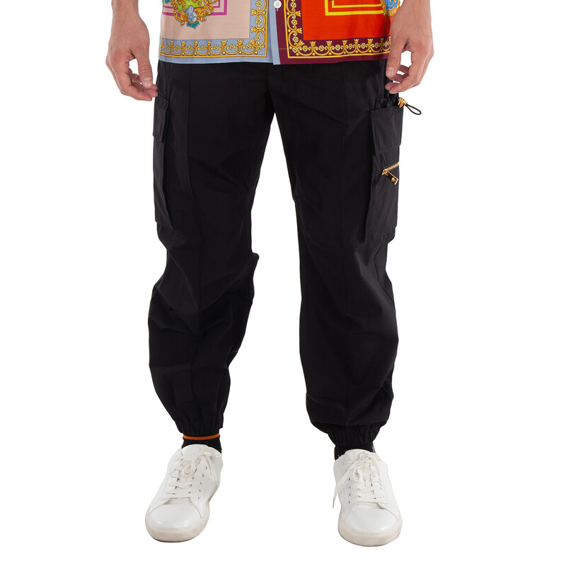 Versace Men's Black Slim-Cut Cargo Trousers, Brand Size 48 (US Size 32 ...