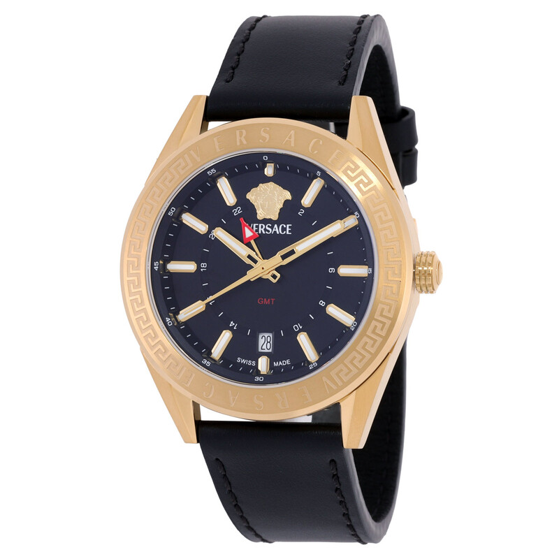 Versace V-Code GMT Quartz Black Dial Men's Watch VEAFA0224