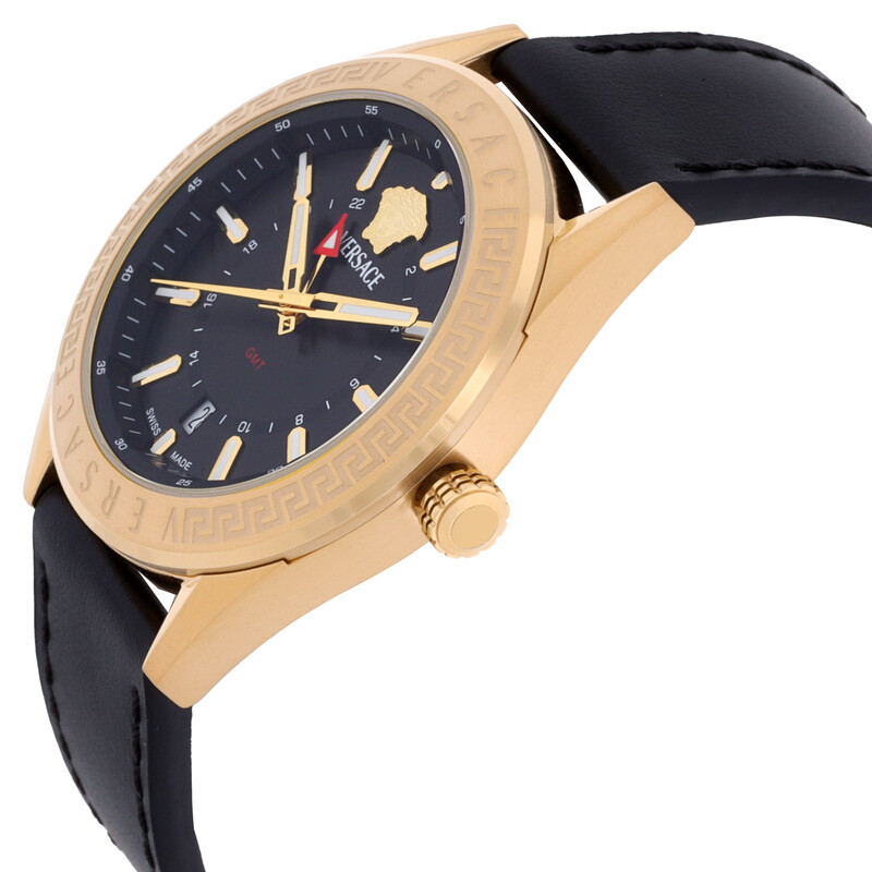 Versace V-Code GMT Quartz Black Dial Men's Watch VEAFA0224